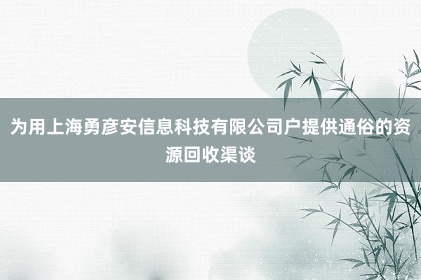 为用上海勇彦安信息科技有限公司户提供通俗的资源回收渠谈